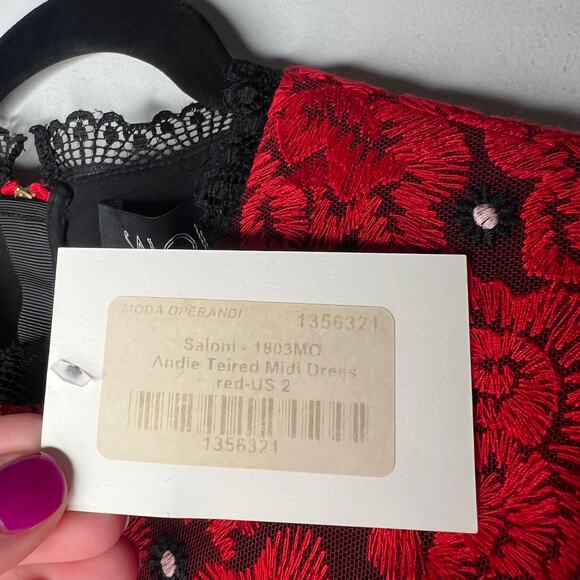 SALONI Red Embroidered Lace Andie Midi Dress Size 2 - Picture 10 of 13